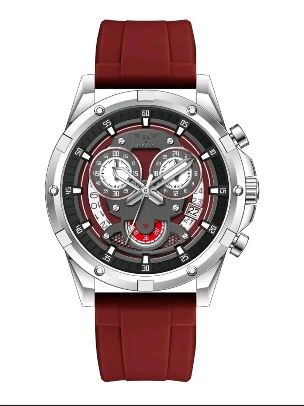 Invicta Silver Case Watch with Burgundy Red Strap